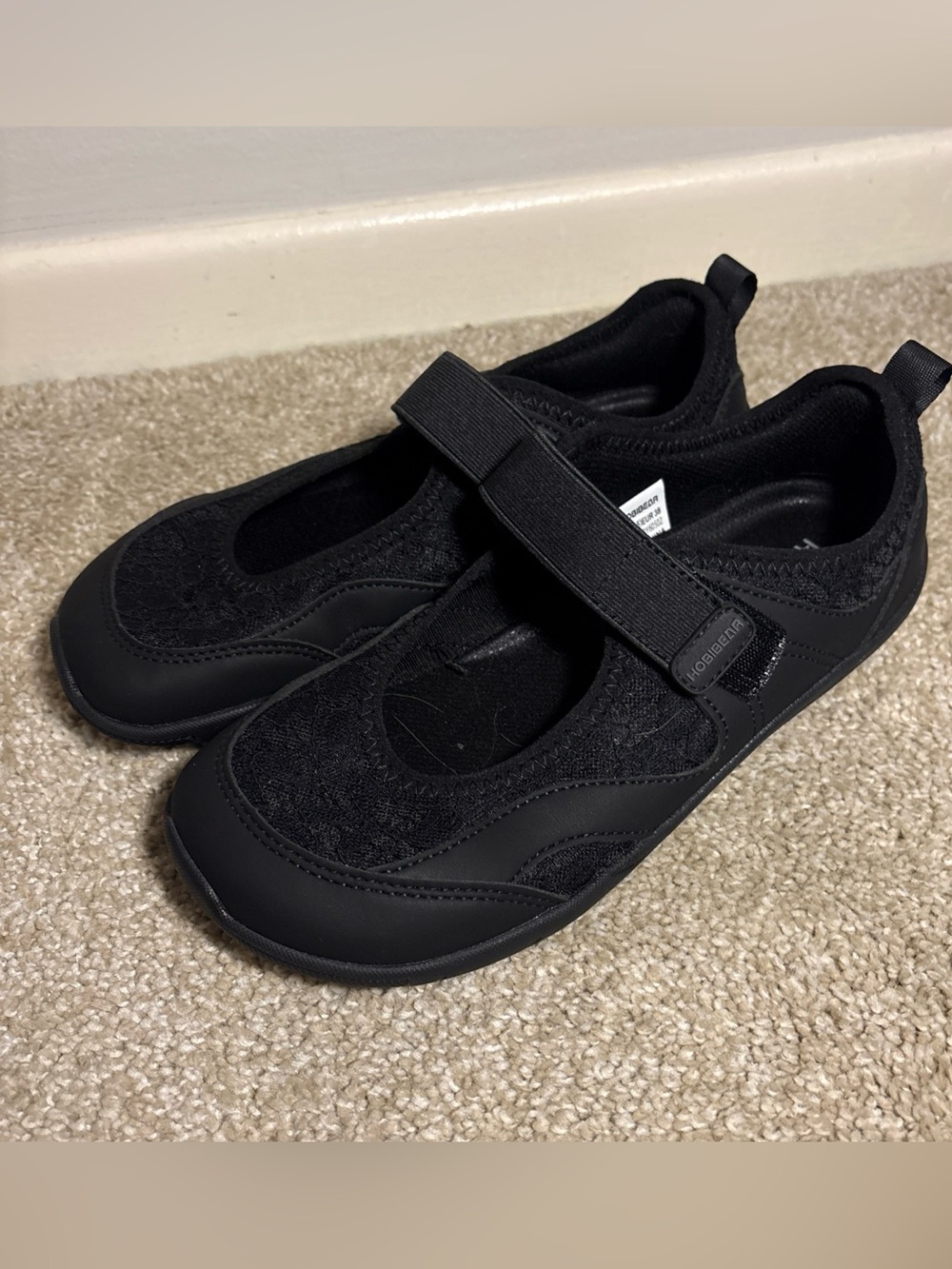Hobibear Black Lace Women's Sneakers Wide Barefoot Zero Drop Shoes Size 7